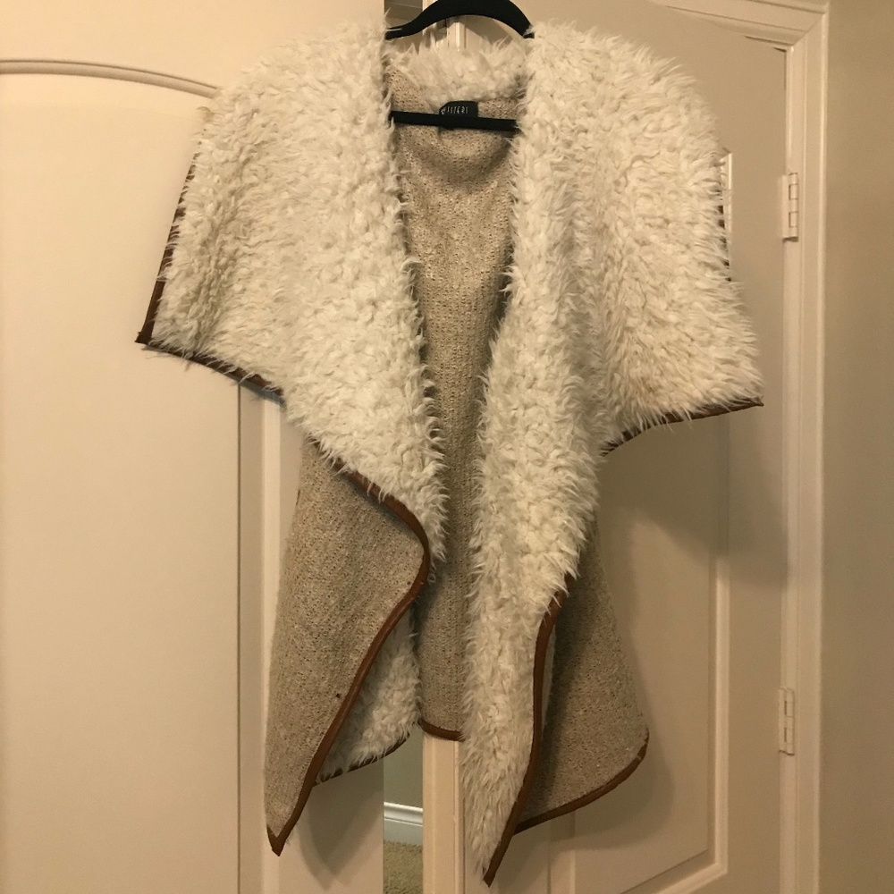 Brown and Ivory Faux Fur Vest